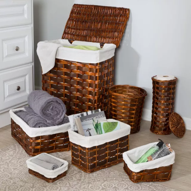 Home Durable Wicker Laundry Hamper and Bath Storage Basket Set of 7, Brown