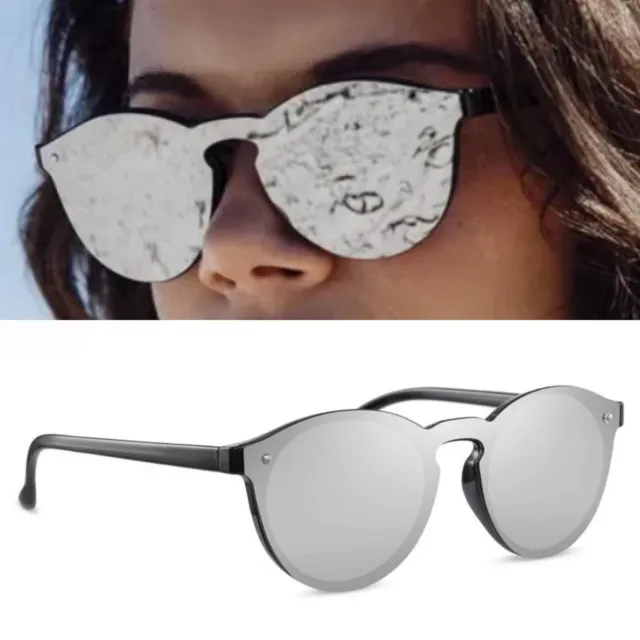 Unisex Sunglasses By Solis Mirrored Unique Style Rounded Shield Black