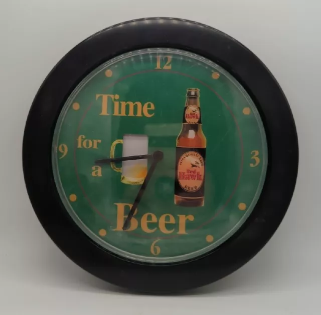 Vintage Animated Red Hawk Beer Time for a Beer 10" Wall Clock Bar Glass Fills