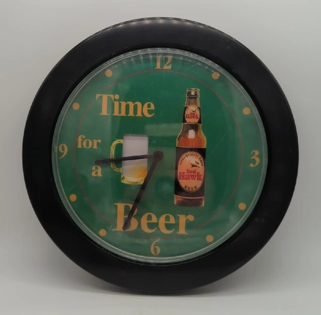 Vintage Animated Red Hawk Beer Time for a Beer 10" Wall Clock Bar Glass Fills
