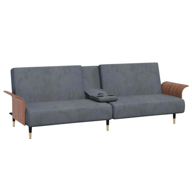 AX Divano Letto Grigio Tavolino Portabicchieri 2USB Velluto Regolabile 0k 351851