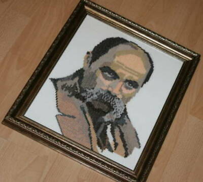 Embroidered T. Shevchenko Hanging Picture, Kobzar portrait Brown cross-stitch 2