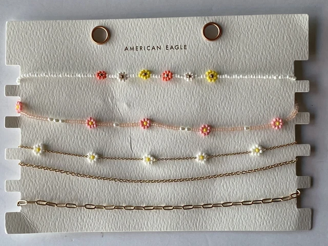American Eagle Choker Necklace Set 5 Chokers Gold Seed Bead Flowers New
