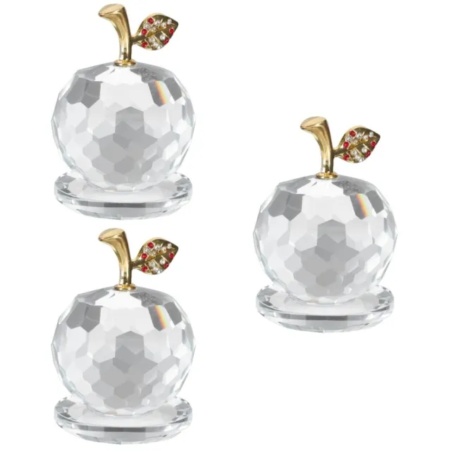 3 Pcs Kristall-Apfel-Ornament Weißer Glasfigur Tischskulptur Aus