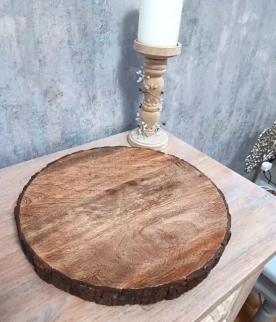 Round Rustic Wooden Bark Display Board Cutting Serving Wooden Board 31cm