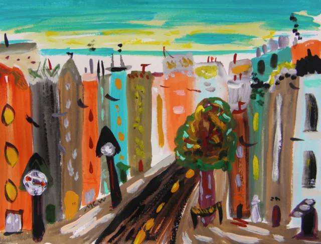 ORIGINAL City Landscape  Naive Outsider Raw BRUT Mary Carol art MCW Urban