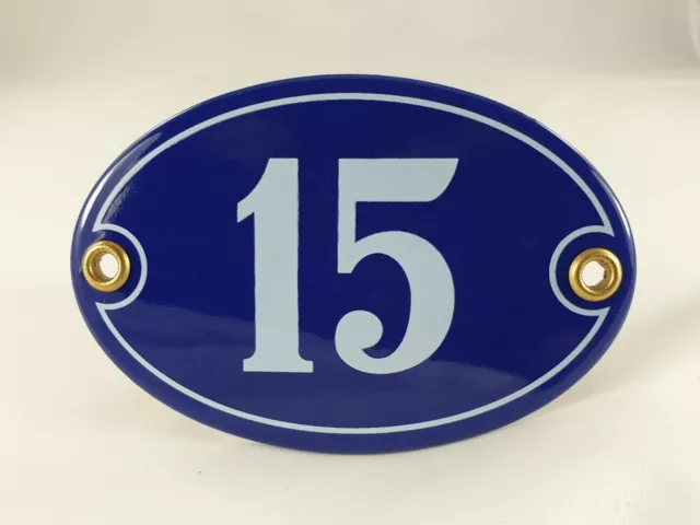 Emaille Hausnummer OVAL Nr. 15 BLAU-WEISS Türschild Hausschild Schild Email Tür