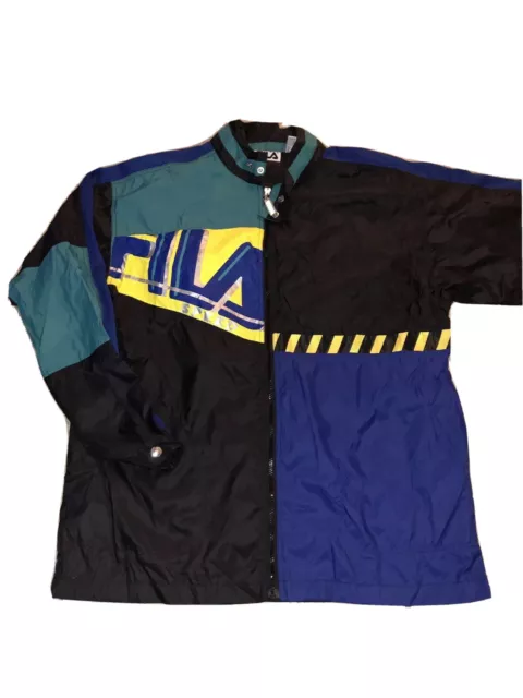 Vintage Fila Size L Windbreaker Jacket Spellout Color Block Streetwear 90’s