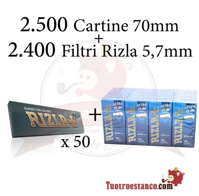 Cartine Rizla Argento Corte Silver 50 Libretti + Filtri Rizla