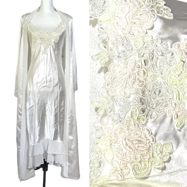 LINEA DONATELLA PEIGNOIR Set Nightgown Robe Small White Bridal Lace ...