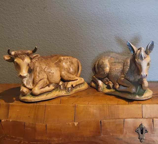 Fontanini Simonetti, 1983, Dep. Italy 9.5" Ox ~ Mule Nativity Figurines Lot of 2