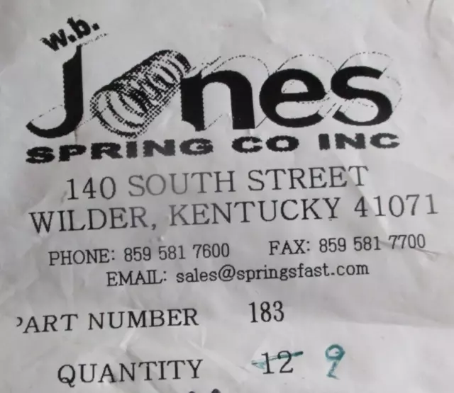 Jones Spring Co Part No. 183 Qty-9 2