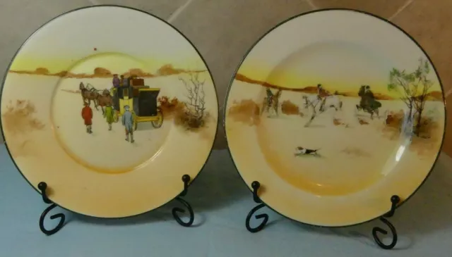 Royal Doulton Fox Hunting Scene (E3804) & Coaching Days (E3464) Small Plates