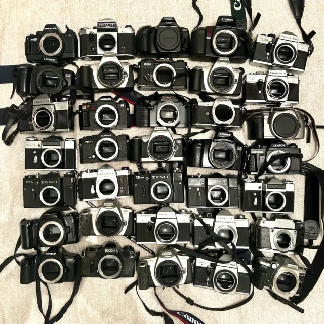 JOB LOT of vintage Mixed 35mm film SLR camera bodies PARTS REPAIR Canon etc
