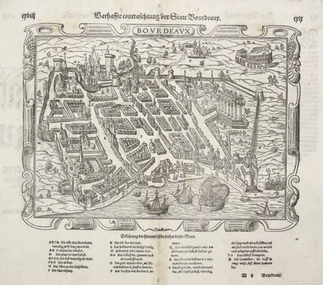 Bordeaux Dept. Gironde Original Holzschnitt Münster 1578