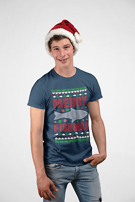 T-Shirt Pesca di Natale Merry Fishmas Stile Natale Maglione Regalo per Pescatore