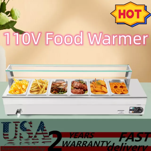 Electric Bain Marie Buffet Server 6 Pans 1200W Commercial Countertop Food Warmer