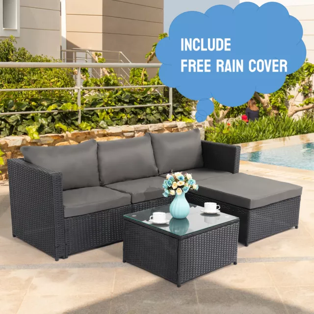 Rattan Garden Furniture Corner Sofa Set Lounger Table Outdoor Patio Conservatory