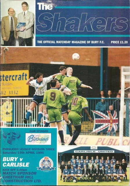 Bury V Carlisle United 15-4-1995 Match Programme 1994-95 Division 3