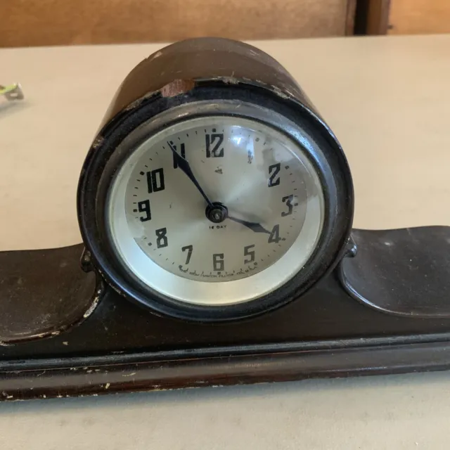 Works! VINTAGE ANTIQUE NOVELTY ART NOUVEAU WIND UP SMALL Mantle CLOCK-