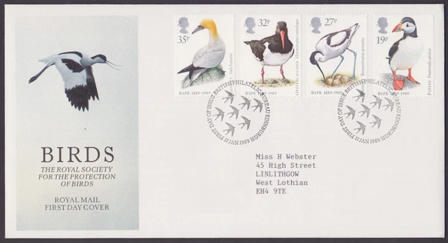 GB 1989 Royal Society Protection of Birds 19p-35p Royal Mail FDC Edinburgh H/S