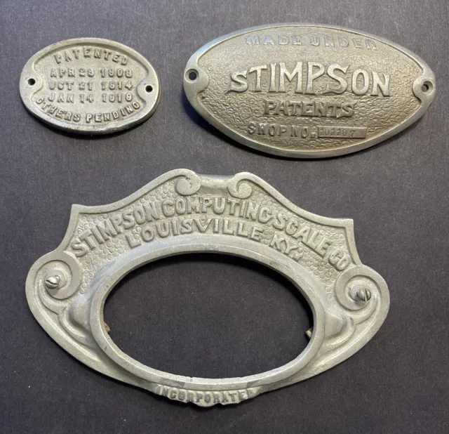 (Lot Of 3) Stimpson Computing Scales Co. Louisville Ky Plaque Emblem Sign