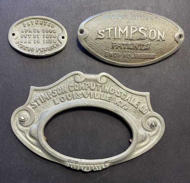 (Lot Of 3) Stimpson Computing Scales Co. Louisville Ky Plaque Emblem Sign (Lot Of 3) Stimpson Computing Scales Co. Louisville Ky Plaque Emblem Sign