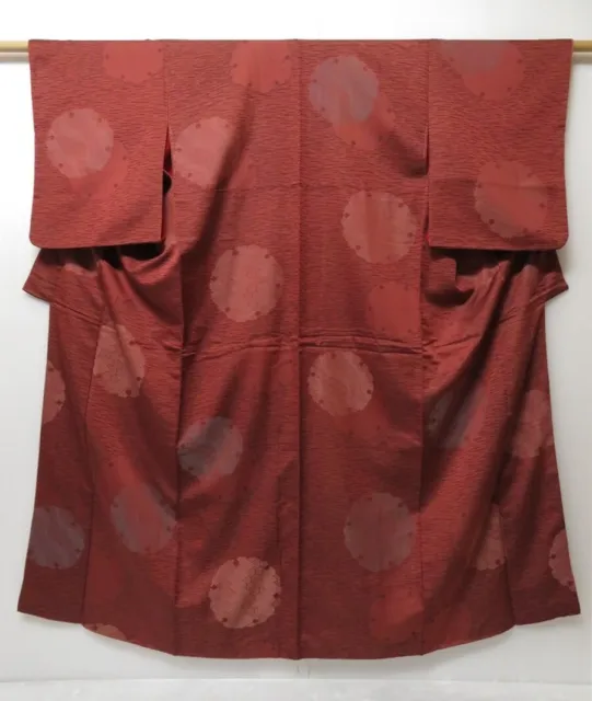 0616T07z690 Vintage Japanese Kimono Silk KOMON Brown Yukiwa