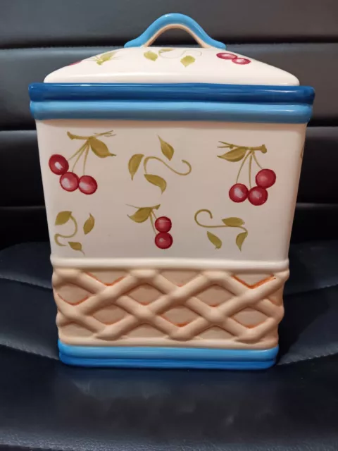 Vintage Cherry Cookie Jar Inspirado Stonelite Clay Hand Painted Seattle