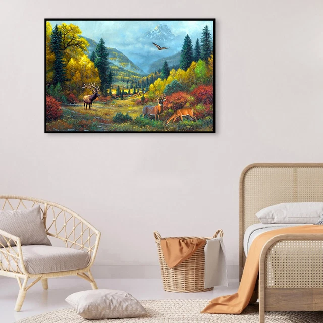 Kit de pintura al óleo de ciervos en el bosque por números dibujo sin marco decoración de pared