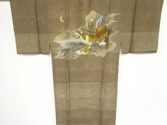 98357# Japanese Kimono / Antique Mens Juban / Mountain With Moon & Tiger