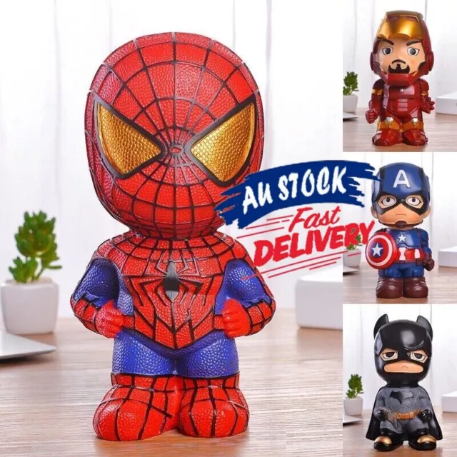 Kids Spider Man Iron Man Batman Saving Pot Piggy Bank Coin Money Boxes Xmas Gift