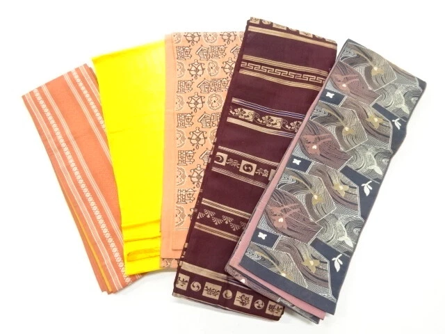 80868# Japanese Kimono / Antique Hanhaba Obi / Set Of 5