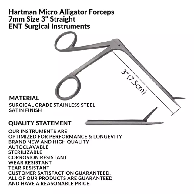 New Hartman Micro Alligator Forceps 7mm 3" Straight ENT Surgical Instruments