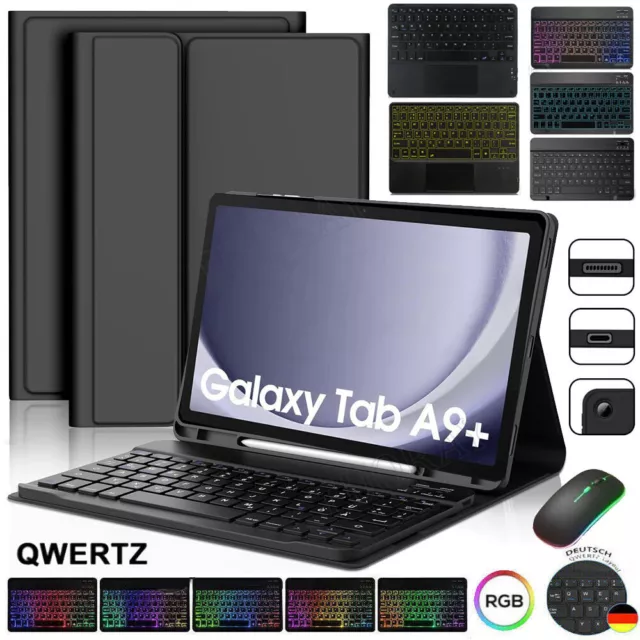 Bluetooth QWERTZ Tastatur Maus für Samsung Galaxy Tab A9 Plus Tablet Schutzhülle