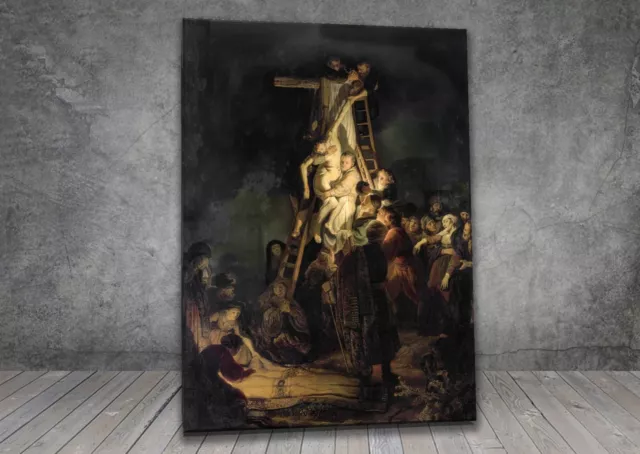 Rembrandt Descent from Cross RELIGION CHURCH FRAMED CANVAS PAINTING ART WALL 530