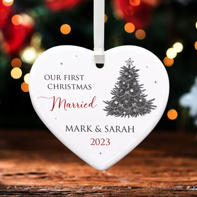 Our First 1st Christmas Mr And Mrs Married Personalised Ceramic With Red Bag