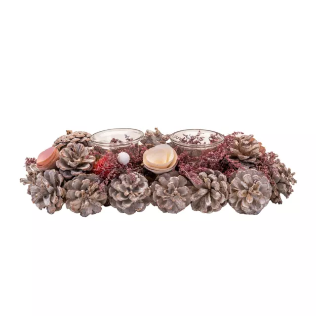 Christmas Table Centrepiece Pine Cone Candle Holder - Pink / Silver