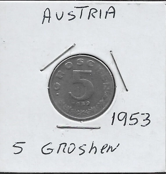 Austria 5 Groschen 1953 Vf Imperial Eagle With Austrian Shield On Breast,Ho