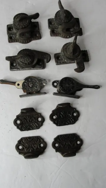 Vintage Cast Iron Window Sash Locks & Misc Parts Banjo Eastlake Style (17)