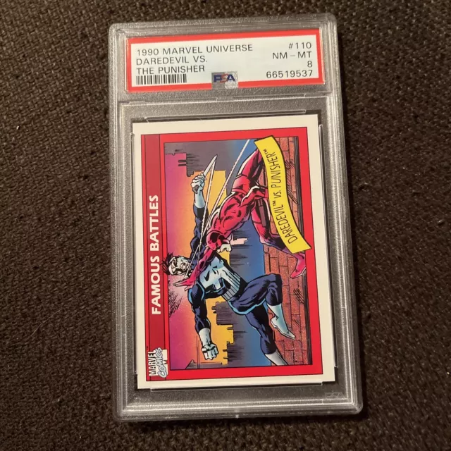 1990 Marvel Universe #110 DAREDEVIL vs THE PUNISHER FAMOUS BATTLES PSA 8