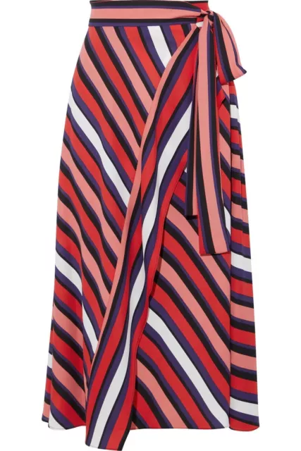 Diane Von Furstenberg Skirt Size UK 6 XXS  Tilda Wrap Tie Crepe Striped - Red