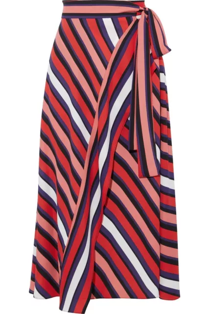 Diane Von Furstenberg Skirt Size UK 6 XXS Tilda Wrap Tie Crepe Striped - Red