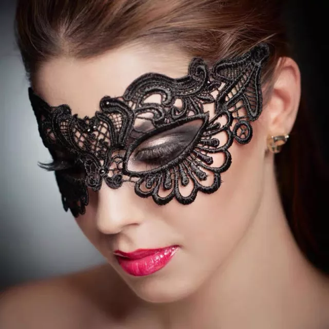 Maschera Di Pizzo Costume Gotico Nero Addio Al Nubilato Halloween ^ ▼