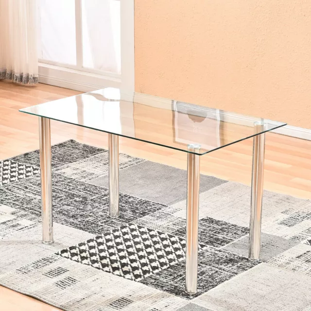 Modern Clear Tempered Glass Dining Table Metal Chrome Legs Dining Room Kitchen