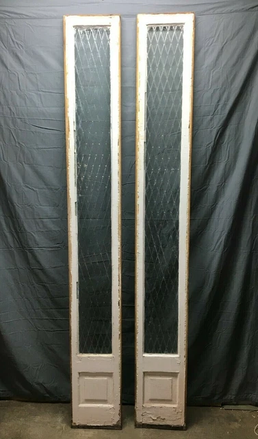 Pair Antique Raised Diamond Pattern Glass 12x92 Entryway Sidelights VTG 331-22B 7