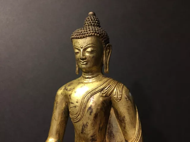 Old Large Chinese Gilt Bronze Medicine Buddha, 9 1/2" H, 18th/19th Century