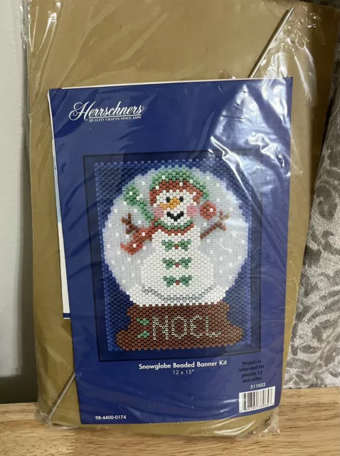 Herrschners Cuentas Banner Kit Globo de Nieve Snowman 12 × 15" Nuevo
