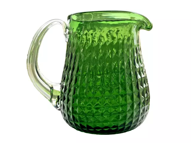 Vintage emerald green hand blown  art glass pitcher jug venetian quality design