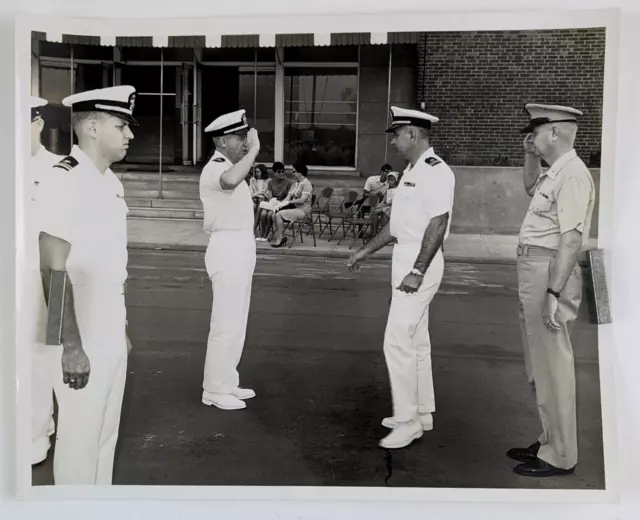 1960s US Navy Officers Ceremony Dress Whites Saluting Vintage Naval Photo